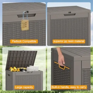 NUNU LAB 31 Gallon Outdoor Storage Box Waterproof,Indoor Outside Deck Boxes,Backyard Storage Bin For Package Delivery,Garden Tools,Patio Cushions,Pool Accessories,Storage Bench Lockable Lid