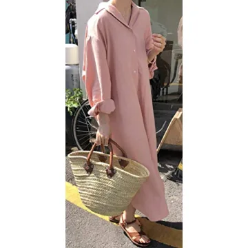 GGUHHU Chic Button Down Cotton Maxi Dress for Women