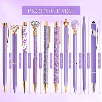 DAIKOYE 10 Pcs Ballpoint Pens Set - Stylish Purple Gifts for Women and Girls