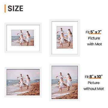 upsimples 8x10 Picture Frame Set of 10, Display Pictures 5x7 with Mat or 8x10 Without, Multi Photo Frames Collage for Wall or Tabletop Display, White