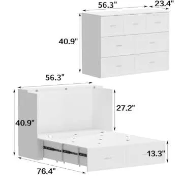 FAMAPY Full Size Murphy Bed with Charging Station & Drawer, Mobile Cabinet Bed Murphy Chest Bed, Spa...