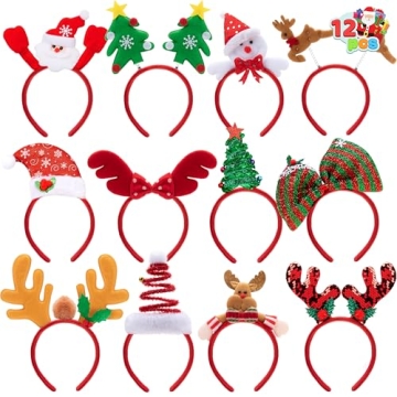 JOYIN 12 Packs Christmas Headbands with Assorted Design Christmas Headwear Holiday Headbands Accesso...