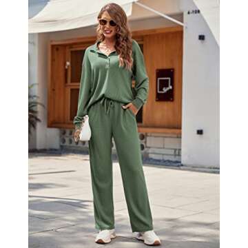Ekouaer Long Sleeve Pajama Sets for Women Soft Waffle Loungewear for Travel Two Piece Outfit Causal ...