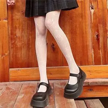 GSTARL Y2K Gothic Fishnet Stockings KT Cat Top Thigh High Stocking Punk Cute Pantyhose Set for Women Gyaru Cosplay, Black, Small-Medium