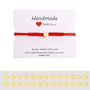 Dainty Gold Heart Love Charm Initial Bracelet for Teens Women Men Christmas