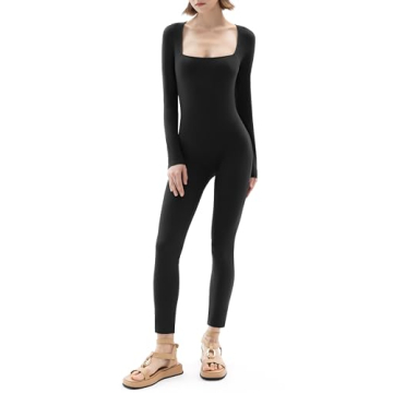 PUMIEY Black Jumpsuit for Women Long Sleeve Bodycon Outfit