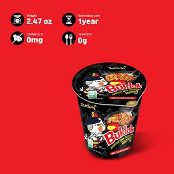Samyang Buldak Spicy Hot Chicken Stir-Fried Cup Noodles (Pack of 6)