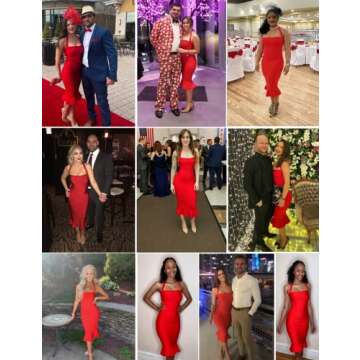 Womens Halter Fishtail Bandage Party Dress Elegant Wedding Guest Dress(Red,XL)