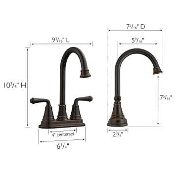 Design House 524777 Eden 2-Handle Bar Faucet in Oil-Rubbed Bronze, 9.1"x10.75" x7.3"