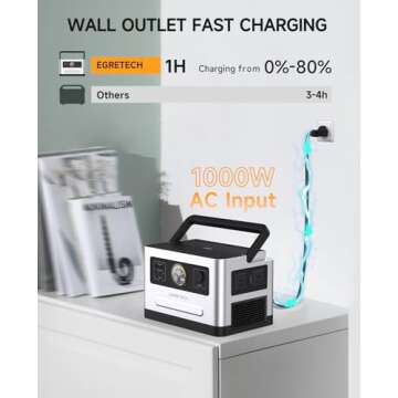 Egretech 1200W Portable Solar Power Station (Peak 2400W) with 999Wh Battery, Fast Recharge 0%-80% in...
