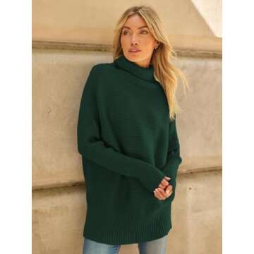 LILLUSORY Womens Turtleneck Oversized Tunic Fall Sweaters 2024 Trendy Casual Long Pullover Knit Winter Casual Cute Poncho Fashion Trendy Clothes Outfits Clothing Tops Green