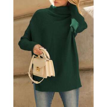 LILLUSORY Womens Turtleneck Oversized Tunic Fall Sweaters 2024 Trendy Casual Long Pullover Knit Winter Casual Cute Poncho Fashion Trendy Clothes Outfits Clothing Tops Green