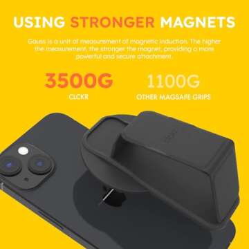 CLCKR Finger Phone Grip for MagSafe Stand, Phone Grip Loop Holder with Kickstand, Magnetic Phone Grip Holder, for iPhone 16/15/14/13/12 Pro Max Plus Series, Jet Black