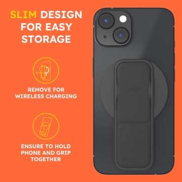 CLCKR Finger Phone Grip for MagSafe Stand, Phone Grip Loop Holder with Kickstand, Magnetic Phone Grip Holder, for iPhone 16/15/14/13/12 Pro Max Plus Series, Jet Black