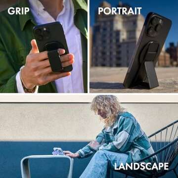CLCKR Finger Phone Grip for MagSafe Stand, Phone Grip Loop Holder with Kickstand, Magnetic Phone Grip Holder, for iPhone 16/15/14/13/12 Pro Max Plus Series, Jet Black