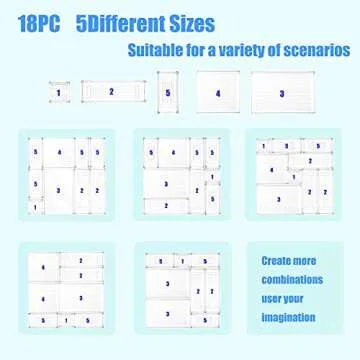 DCA 18 Pcs Clear Plastic Drawer Organizer, 5 Size Vanity Organization Bathroom Drawer Dividers for Makeup, Jewelries and Kitchen Utensils