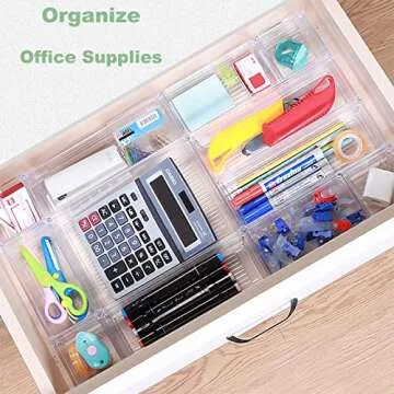 DCA 18 Pcs Clear Plastic Drawer Organizer, 5 Size Vanity Organization Bathroom Drawer Dividers for Makeup, Jewelries and Kitchen Utensils