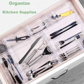 DCA 18 Pcs Clear Plastic Drawer Organizer, 5 Size Vanity Organization Bathroom Drawer Dividers for Makeup, Jewelries and Kitchen Utensils