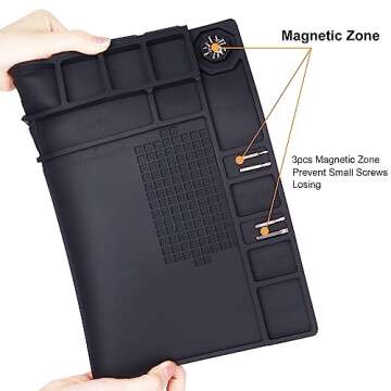 Premium Heat Resistant 932°F Magnetic Silicone Soldering Mat Electronics Work Mat for Computer Cell Phone Laptop Repair, BGA Soldering Gun Iron Workbench Protection