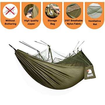 COVACURE Camping Hammock with Net - Lightweight Double Hammock 2 * 10ft Straps, Portable Hammocks, Camping Accessories for Outdoor, Hiking, Camping, Backpacking, Travel, Beach