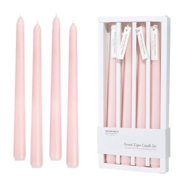 Pink Taper Candles 10'' Valentines Baby Pink Blush Candle Sticks Set of 4 | Rose Scented Natural Soy...