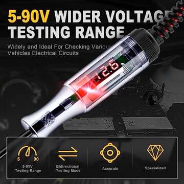 WINAMOO Automotive Test Light 5-90V Digital LED Circuit Tester with Voltage Display, Auto Bidirectio...