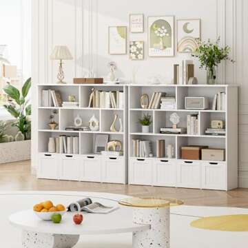 FINETONES Toy Storage Organizer, Large Toy Organizers and Storage with 4 Movable Drawers and 7 Storage Cubbies, Toy Chest Shelf Organizer with Hidden Wheels, Kids Bookshelf and Toy Storage