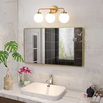Deyidn Gold Bathroom Vanity Light Fixtures Over Mirror, Modern Brass 3 Lights Wall Sconce with Milky Glass Ball Shade, Mid Century Farmhouse Vanity Lighting