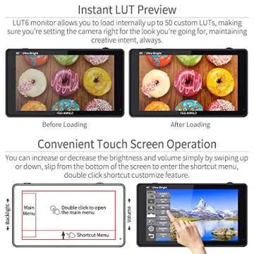 FEELWORLD LUT6 6 Inch 2600nits HDR 3D LUT Touch Screen DSLR Camera Field Monitor with Waveform VectorScope Histogram 4K HDMI Input Output 1920X1080