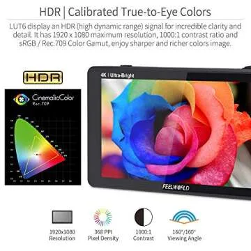 FEELWORLD LUT6 6 Inch 2600nits HDR 3D LUT Touch Screen DSLR Camera Field Monitor with Waveform VectorScope Histogram 4K HDMI Input Output 1920X1080
