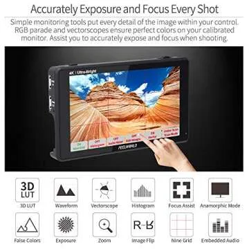FEELWORLD LUT6 6 Inch 2600nits HDR 3D LUT Touch Screen DSLR Camera Field Monitor with Waveform VectorScope Histogram 4K HDMI Input Output 1920X1080