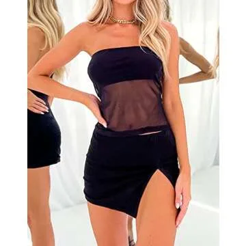 Women’s Strapless Lace Tube Tops Y2K Sheer Mesh Bandeau Crop Tanks Top Summer Sexy Camisole Shirt ...