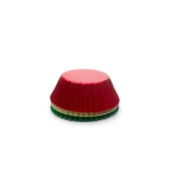 Fox Run Christmas Foil Disposable Bake Cups, 3 x 3 x 1.25 inches, Red
