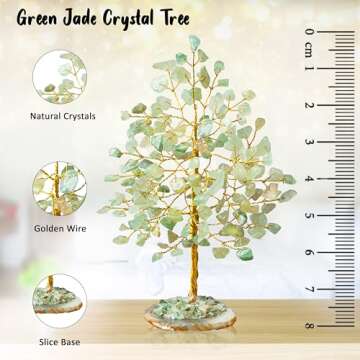Green Jade Gemstone Tree of Life - Geode Agate Slice Base, Crystal Tree for Positive Energy, Feng Shui Decor - Chakra Tree, Good Luck Money Bonsai, Healing Stones, Gem Tree, Spiritual Mystical Gift