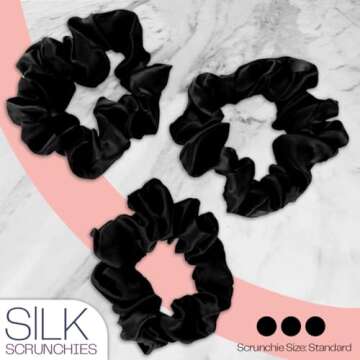 Celestial Silk Mulberry Silk Scrunchies for Hair (Black)