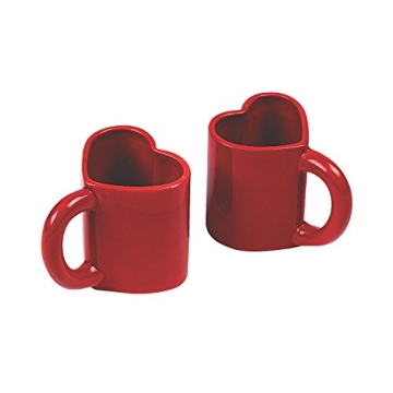 Fun Express Setof 2, Red Heart Shaped Ceramic Mugs - Each holds 8 oz - Mother's Day | Valentines Day...