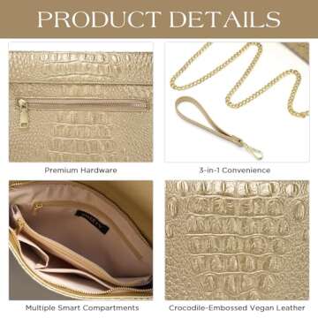 SWEETV Evening Clutch for Women Crocodile PU Leather