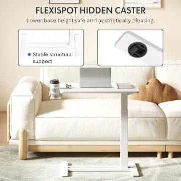 FLEXISPOT Adjustable Bedside Table Rolling Computer Cart