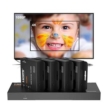 KEQINX 1x4 HDMI Extender Splitter 4K Over Cat6 70m/230ft POC with 4X Receivers IR Control EDID HDMI Over Ethernet Splitter