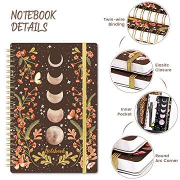 Spiral Notebook - 3 Pack A5 Notebooks Spiral Bound with Back Pocket, Lined Journal Notebook, Spiral Journal for Women, 5.7" x 8.4", 160 Pages, College Ruled Writing Notebook, 100gsm Paper, for Office