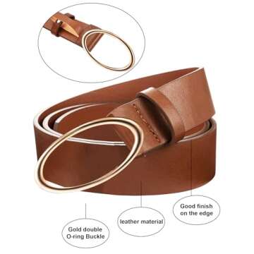Syhood 2 Pack Women's Leather Belts for Jeans Dresses Fashion Ladies Belt with Gold Double Ring Buck...