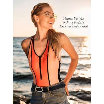 Syhood 2 Pack Women's Leather Belts for Jeans Dresses Fashion Ladies Belt with Gold Double Ring Buckle Brown Black