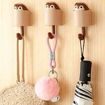 4Pcs Cute Cartoon Creative Squirrel Small Keychain Hooks ,Kids Cute Hooks Coat Wall Hooks , Adhesive Shower Towel Hooks , Hat Key Hooks ,Squirrel Wall Hook for Decoration