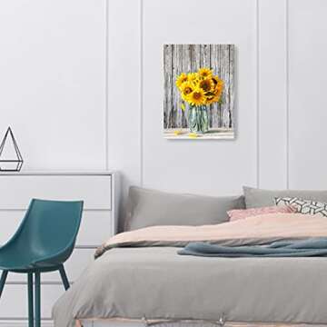 Stunning Canvas Sunflower Wall Art - 12x16 Framed Artwork for Home Decor
