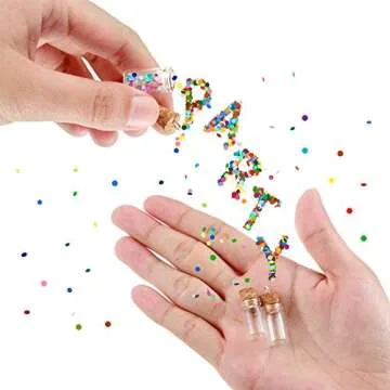 Yungyan 50 Pieces Small Mini Glass Bottles Jars with Cork Stoppers Set, Tiny Cork Glass Bottles with Eye Screws and Small Funnel for Decoration, Art Crafts, DIY Projects, Party Favors (0.5ml)
