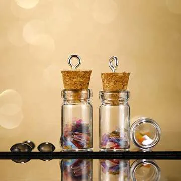 Yungyan 50 Pieces Small Mini Glass Bottles Jars with Cork Stoppers Set, Tiny Cork Glass Bottles with Eye Screws and Small Funnel for Decoration, Art Crafts, DIY Projects, Party Favors (0.5ml)
