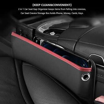 LEIWOOR Car Seat Gap Filler Organizer，Multifunctional PU Leather Console Side Pocket Organizer for Cellphones,Cards,Wallets,Keys (Black)
