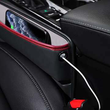 LEIWOOR Car Seat Gap Filler Organizer，Multifunctional PU Leather Console Side Pocket Organizer for Cellphones,Cards,Wallets,Keys (Black)