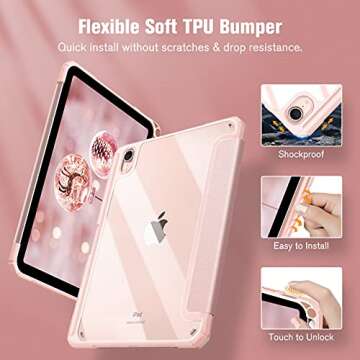Fintie Hybrid Slim Case for iPad Mini 7 (A17 Pro, 7th Generation) 2024 / iPad Mini 6 (6th Gen) 8.3 Inch, [Built-in Pencil Holder] Shockproof Cover Clear Transparent Back Shell, Rose Gold