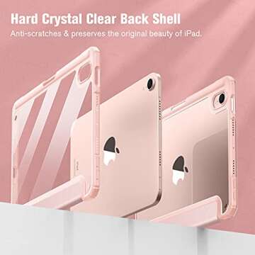 Fintie Hybrid Slim Case for iPad Mini 7 (A17 Pro, 7th Generation) 2024 / iPad Mini 6 (6th Gen) 8.3 Inch, [Built-in Pencil Holder] Shockproof Cover Clear Transparent Back Shell, Rose Gold